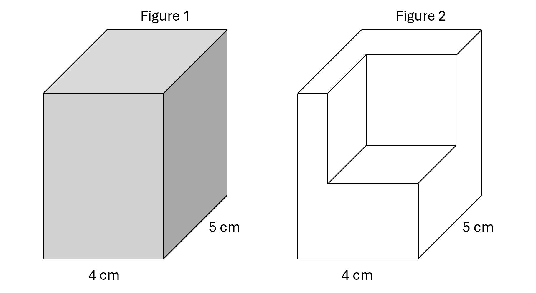 Figure 1 and Figure 2 showing rectangular block before and after a corner cube is removed